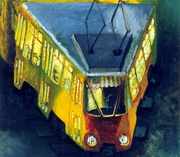 Трамвай, или рибата, която глътна пророка Йон, 2000, м.б./платно, 70 / 60                               The Tram, or the fish, which swallowed the prophet Jonah, 2000, oil on canvas, 70 / 60
